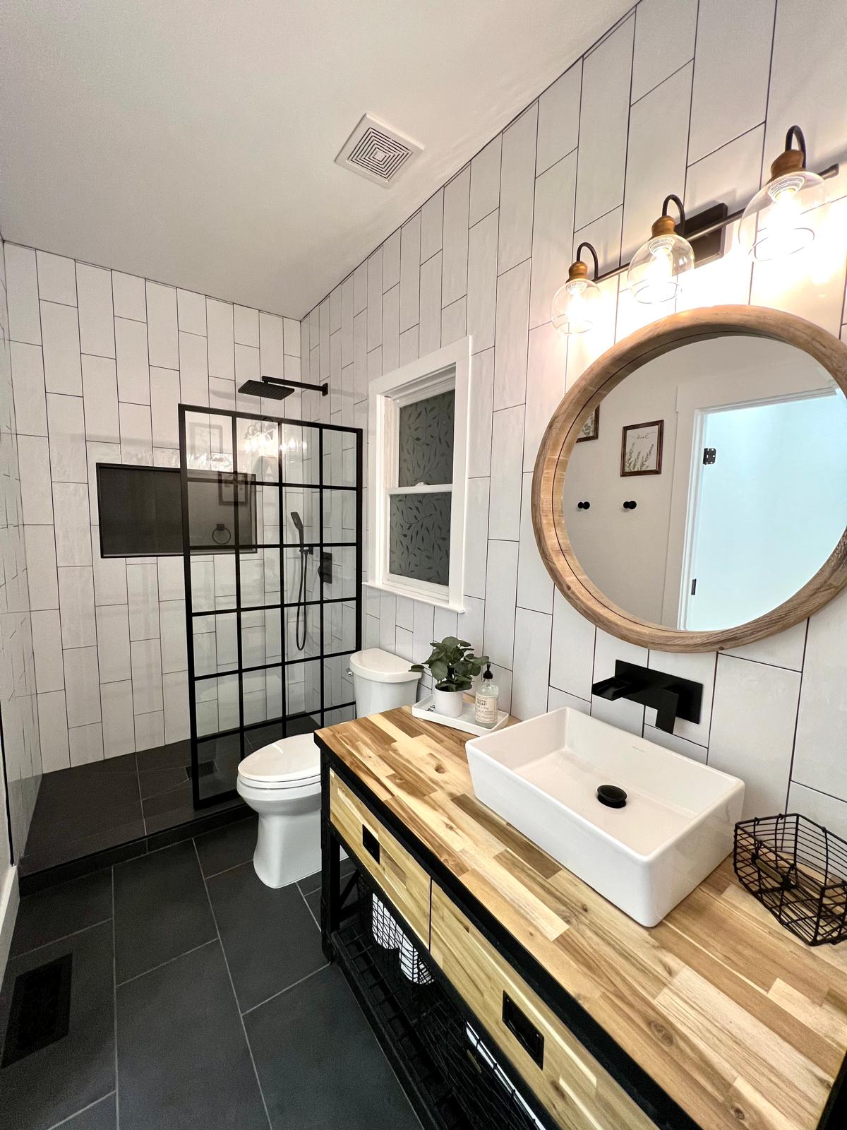 Modern black frame shower
